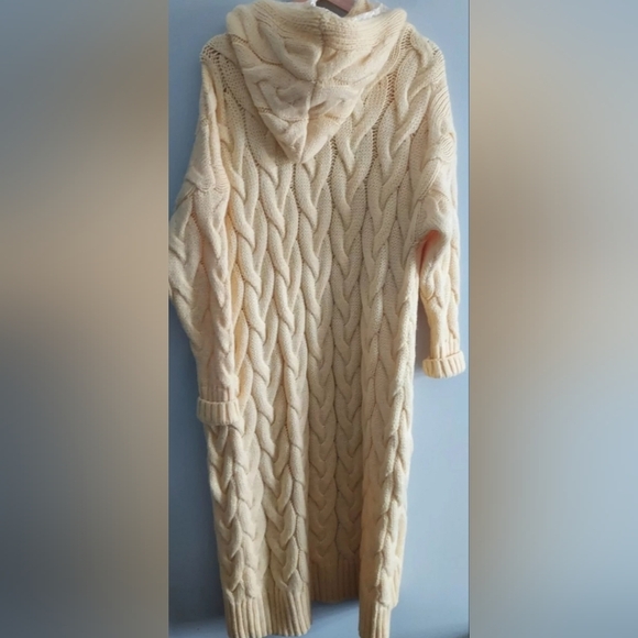 By O La La Yellow Cable Knit Hooded Long Sweater Jacket Cardigan Mohair Blend OS - Picture 2 of 6